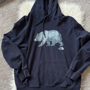 The North Face Men's Navy Hoodie with Bear Design